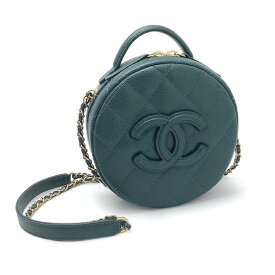 CHANEL シャネル スモールバニティケース キャビアスキン グリーン AS3875 マトラッセ CCマーク ゴールド金具 丸型 チェーンショルダーバッグ チェーンバッグ ヴァニティバッグ ハンドバッグ 2WAYバッグ 【中古】