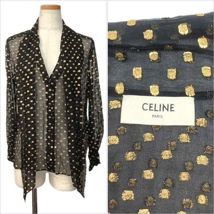 楽天市場】CELINE セリーヌ Vネック ネクタイ ブラウス シルク 金属 
