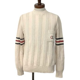 GUCCI グッチ ニット セーター コットン ベージュ #S 626068 2020AW インターロッキングG ロゴ 胸ポケット 長袖 【中古】