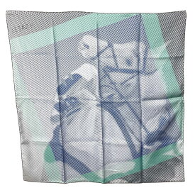 HERMES エルメス カレ90 スカーフ “ソーH” “LE SAUT H” シルク シエル ターコイズ ブルー マルチカラー 003018S 04 ドット 馬柄 【中古】