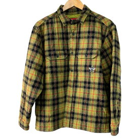 【併売】【中古】Supreme シュプリーム Quilted Plaid Flannel Shirt キルテッドプレイドフランネルシャツ カーキグリーン S メンズ