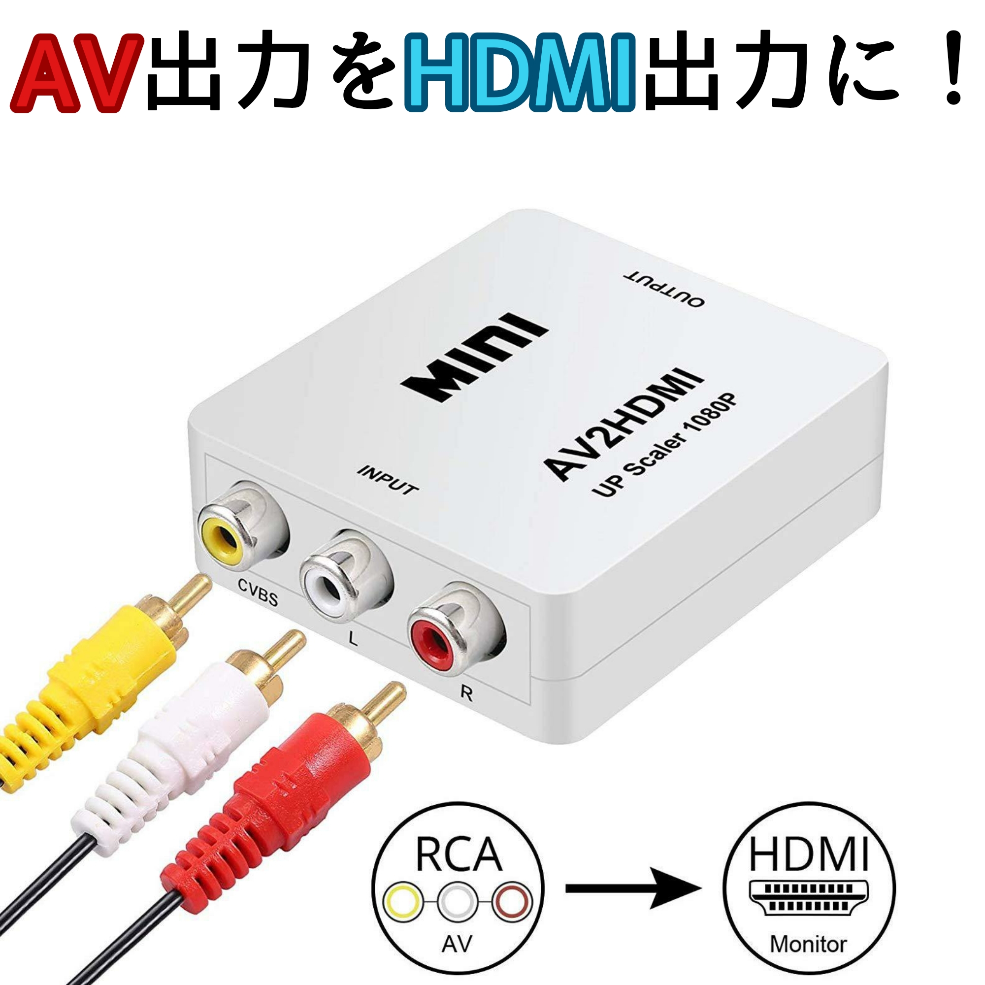 AV to HDMI 変換 アダプター アナログ コンポジット ゲーム 3色 ケーブル Wii ゲームキューブ PS2 Nintendo64 スーパーファミコン
