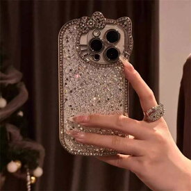 送料無料 キティ 猫柄 スマホケース キラキラ シルバー iphoneケース iphone16 iphone15 iphone14 iphone13 カメラレンズ保護 携帯ケース かわいい 萌え グッズ