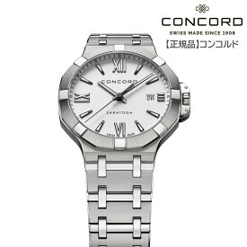 【コンコルド 正規輸入品】SARATOGA サラトガ ステンレススチール 白色 ホワイト 文字盤 クオーツ式 40mm メンズ ディプロイメント・バックル