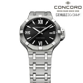 【コンコルド 正規輸入品】SARATOGA サラトガ ステンレススチール 黒 ブラック 文字盤 クオーツ式 40mm メンズ ディプロイメント・バックル