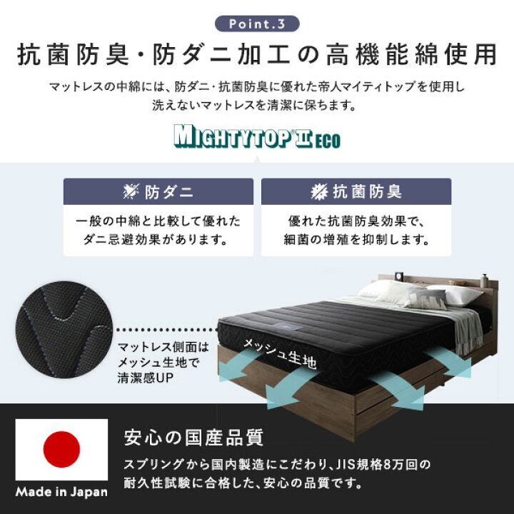 楽天市場】ベッド シングル 国産ポケットコイルマットレス付き 