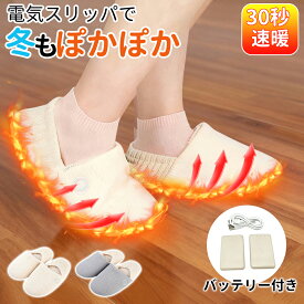 ＼2点500円・3点900円OFFクーポン／電気 スリッパ 電熱スリッパ コードレス 足温器フットウォーマー 歩ける 室内靴 スリッパ 室内 電熱 おしゃれ 室内履き 冬 防寒 フットバス フットウォーマー 左右分離 速暖 3段調整 モバイルバッテリー付 省エネ 日本語説明書