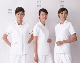 白衣　女性用、ナースジャケット白衣半袖／ホワイト（写真中央）100-20【】