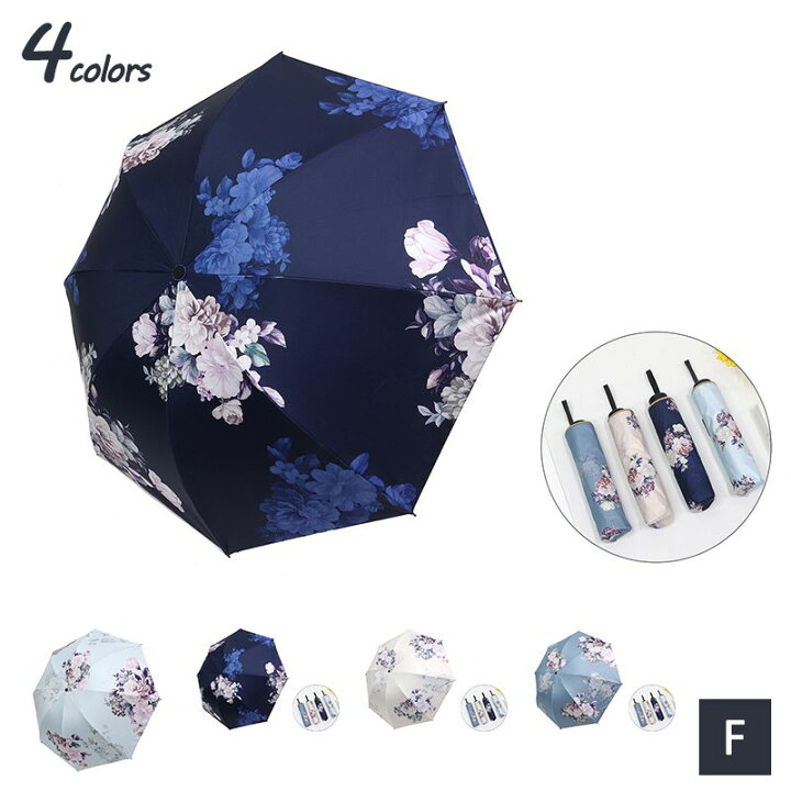 期間限定で特別価格 折りたたみ傘 晴雨兼用 自動開閉 耐風仕様 99％UVカット ブルー 花柄傘