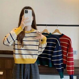 500円OFFクーポン ニットセーター もっちりパフ袖リブニット 40代レディースファッション 春 春服 レディース ニット セーター トップス あったか チュニック丈 プルオーバー ボーダー OceanMap