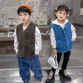 ボア ベスト 子供服 ボアベスト キッズ アウター 春 秋 冬 男の子 女の子 ベスト あったか ベビーベスト こどもベスト 子供服 韓国 子供トップス 上着 厚手 羽織り 防寒 保育園 通学 立ち襟 フード無し OceanMap