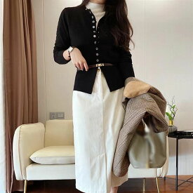 500円OFFクーポン カーディガン レディース 学生 オフィス 看護師 ニット ラウンドネック 事務服 制服 長袖 秋冬 企業 会社 ユニフォーム 大きいサイズ 前開き ol 法人サービス ギフト ビジネス プレゼント 贈り物 細見え ベーシック 着回し OceanMap