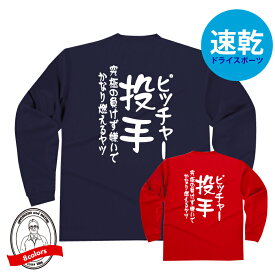 野球ポジションドライロングTシャツ　投手（ピッチャー）究極の負けず嫌いでかなり燃えるヤツ 野球Tシャツ 304ALT かっこいい デザイン ジュニアサイズ有 ベースボール ベースボールシャツ 防寒 吸水速乾 長袖 少年野球 女子野球 社会人野球 高校野球 中学野球 学生野球