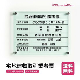 宅地建物取引業者票　看板【ガラス調アクリル】H35cm×W45cm 文字入れ加工込 許可票 業者票 許可書 事務所 法定看板 看板 店舗 事務所用看板 文字入れ 名入れ 別注品 特注品 法定看板 許可票 安価 事務所看板 短納期　G-tr