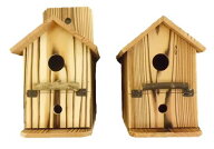 【 焼杉 鳥の巣箱2個セット 】巣穴35ミリ 扉付き （ 背板有り＋背板なし）幅140×奥行185×高さ235ミリ（…