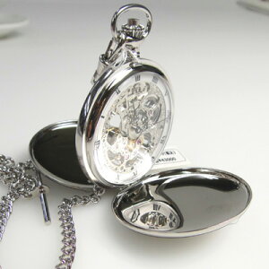 (最強配送)Rapport(ラポート) ポケットウォッチ(懐中時計)PW91 両面スケルトン 両面開きタイプ 手巻き懐中時計 メカニカル スケルトン