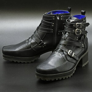 ヨースケ YOSUKE メンズ 厚底ブーツ ヒールアップ ロックテイストクロスベルトデザイン 厚底 ショートブーツ メンズ 26080307月下旬〜の入荷です