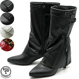 【 返品無料 交換無料 】 【 ショップ袋プレゼント 】 ヨースケ YOSUKE カバーブーツ スカートブーツ ヒール レディース 全4色 S-LL ブラック 黒 シルバー 銀 2820050