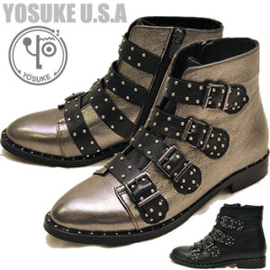 【25.0cm限定】 ヨースケ YOSUKE ショートブーツ レディース 本革 スタッズデザイン 歩きやすい ローヒール