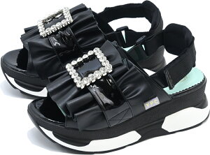 ヨースケ公式キズ補修液付 YOSUKE 厚底サンダル ビジューバックル付き バックベルト 6cm 厚底フラットサンダル