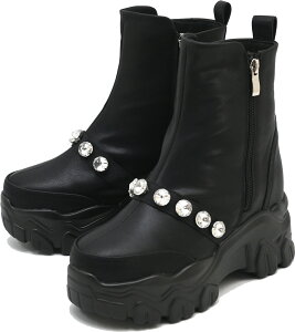 ヨースケ公式キズ補修液付 YOSUKE 厚底ビジューショートブーツ ジッパーブーツ レディース 約7.2cm 靴