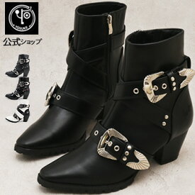 【2BUYクーポン対象】 ヨースケ公式キズ補修液付 YOSUKE バックル付きショートブーツ ウエスタンブーツ風 レディース 歩きやすい 5.6cmヒール 靴