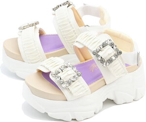 ヨースケ公式キズ補修液付 YOSUKE 厚底サンダル ビジューバックル付き バックベルト 7.5cm 厚底フラット 靴