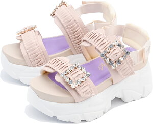 ヨースケ公式キズ補修液付 YOSUKE 厚底サンダル ビジューバックル付き バックベルト 7.5cm 厚底フラット 靴