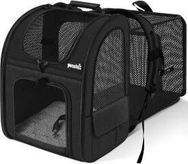 ペキュート Pecute ペット キャリーバッグ 猫用 犬用 リュック メッシュ窓 通気性 拡張可能 2WAY ペットハウス ケージ 折り畳み お出かけ ドライブ 旅行 通院 防災 避難用 キャリー ブラック