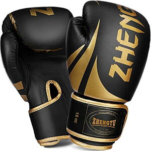 (黒&金, 14oz)ZTTYボクシンググローブ PUレザー パンチンググローブ 通気性 キックボクシング トレーニンググローブ 格闘技グローブ サンドバッグ 空手 ミット 男女兼用 子供