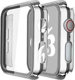 ULOE 対応 Apple Watch Series 6 / SE / SE2 / Series 5 / Series 4 44mm 用 ケース, 対応ア ップルウォッチ 6/SE/ 5 /4 44mm 保護カバー ガラスフィルム 一体型 PC素材全面保護（シルバー ）
