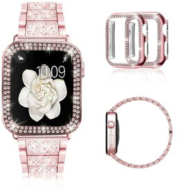 [Sakulaya] Apple Watch バンド キラキラ ダイヤモンド ステンレス ア ップルウォッチ ケース二つ付き Apple Watch Series 6 SE 5 対応 40MM ピンク