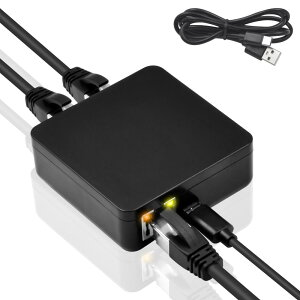 Poyiccot RJ45 LAN分岐 同時使用 2口、1000Mbps LAN ケーブル 延長コネクタ、 RJ45 分岐コネクター(USB電源ケーブル付き)RJ45 延長 アダプタ用中継コネクタ (2デバイス同時使用対応)
