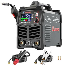 GZ GUOZHI 溶接機 100v 200V 兼用 半自動 145A アーク溶接 ノンガスワイヤー溶接 1台2役 インバーター直流 半自動溶接機 定格使用率60% 小型 軽量 家庭用 初心者向け 電気溶接機 MIG-145LCD
