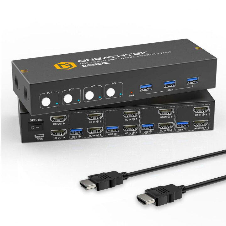 楽天市場】KVMスイッチ HDMI 4ポート、USB3.0 KVM デュアルモニター  