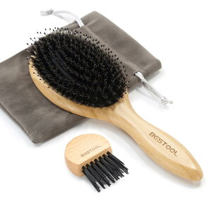 BESTOOL ヘアブラシ 豚毛 くし 木製 櫛 パドルブラシ メンズ レディース こども ヘアケア 高? コーム 頭皮マッサ ージ サラサラ 艶髪 絡まない 髪質改善(M)