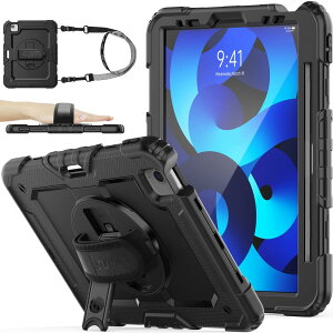 SEYMAC stock iPad Air 5/iPad Air 4/iPad Pro 11�P�[�X �ϏՌ� �ی�t�B�����t�� �y�����[ 360°��]�X�^���h �n���h�X�g���b�v �V�����_�[�X�g���b�v �S�ʕی�J�o�[�i�u���b�N�j