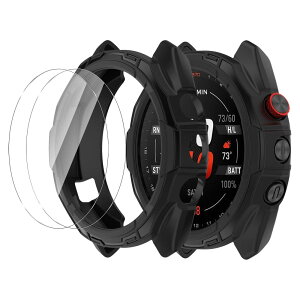 For ガーミン(GARMIN) Approach S70 47MM ケース ガラスフィルム(2枚)+PCフレーム Approach S70 47MM用防水防塵保護ケース全面保護 装着簡単 高透過率 指紋防止 (ブラック)