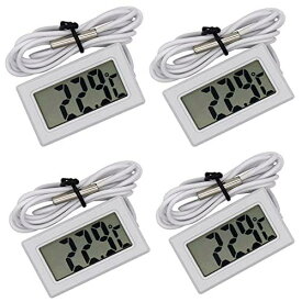 【LAXIR】 デジタル温度計 温度計 冷蔵庫冷凍庫 温度計 水温計 タンク -50℃~110℃ 温度モニターLCD 温度計 プローブ温度計 最高最低温度記録 アク アリウム 海鮮館 冷蔵庫 冷凍庫 魚箱 1メートルライン 4個入り(ホワイト)