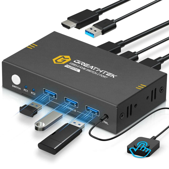 楽天市場】「2024版」KEBENES USB3.0 KVMスイッチ、2台のPCを1台の 
