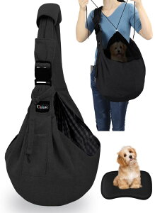 CHMKSTC ペットスリング ペット バッグ 抱っこ紐 犬猫兼用 小型犬 キャリーバッグ 肩パッド 底板付き メッシュネット 飛び出し防止用ストラップ付 安全ロープ付き 調節可能 ポケット付き 斜め