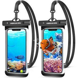 【2枚セット】UNBREAKcable スマホ 防水ケース【アップグレード】IPX8認証 密封 押し易いサイドボタン 顔認証 水中撮影 通話 タッチ快適 iPhone 15 14 シリーズ 13 12 mini 11 Pro Max X XR XS SE 8 7 Plus Android 7.0インチ以下対応 海水浴 釣り 温泉 お風呂 プール 水泳な