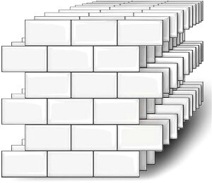 【売れ筋-北欧ホワイト】MORCART タイルシール キッチン 耐熱 防水 洗面所 トイレ DIY 家具やアイテムの装飾 タイルシート 壁紙シール 3D リメイクシート (25x25cm, 20枚)