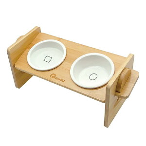 猫エサ台 猫食器 小型犬食器 餌台 餌入れ えさ皿 犬エサ台 ペット食器 スタンド付き フードボウル 水ボウル 陶磁器碗 高さ調節可能 (36*14.2cm 斜め餌台面 )