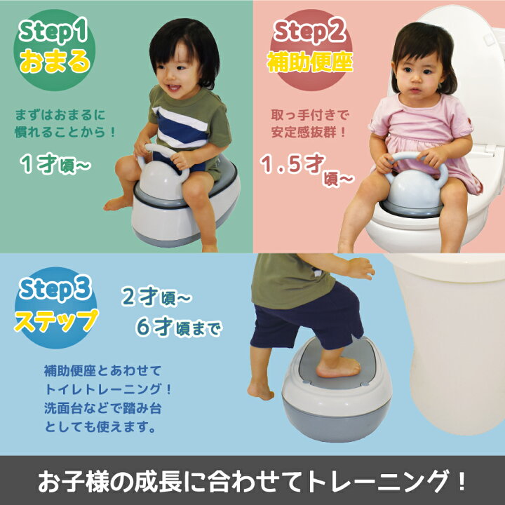楽天市場 送料無料 便座カバー付き３ｗａｙおまる グレー おまる 補助便座 ステップ台 ベビー用品 トイレ トレーニング ベビーショップ