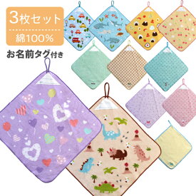 ループタオル 3枚セット ループ付きハンドタオル ループ付きタオル 綿100％ お名前タグ付き かわいい 乗り物 電車 車 恐竜 くま いちご 果物 食べ物 動物 花 テディベア ポニー ハンドタオル タオル ハンカチタオル タオルハンカチ 入園準備 保育園 幼稚園 子ども crht