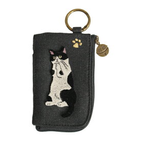 猫 フラグメントケース マルチケース 財布 カラビナ付き ネコ グッズ おねがいニャンコ かわいい おしゃれ ねこ ミニ財布 ミニポーチ 薬入れ アクセサリー入れ L字ファスナー 刺繍 レディース 猫の日 2025 プレゼント ギフト 薄型 コンパクト 猫柄 猫雑貨 ノアファミリー