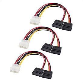 Cable Matters 3本セット 4 Pin Molex デュアル 15 Pin SATA 電源ケーブル 15cm SATA 電源ケーブル モレックス SATA電源ケーブル Y字型