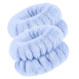 BEIHOO 1ペア リストバンド 洗顔用 吸水 手首バンド 袖濡れ防止 マイクロファイバー製 ふわふわ 柔らかい 伸縮性あり アームバンド (ブルー)