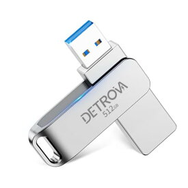 【2023年新式・512GB】 DETROVA USBメモリ 外付け USB3.2Gen1 550MB/s高速 メモリー 大容量 フラッシュメモリ 容量不足解消 小型 360度回転式 Mac Windows PC 対応 アルミ合金筐体 防水 防塵 耐衝撃 携帯便利 シルバー